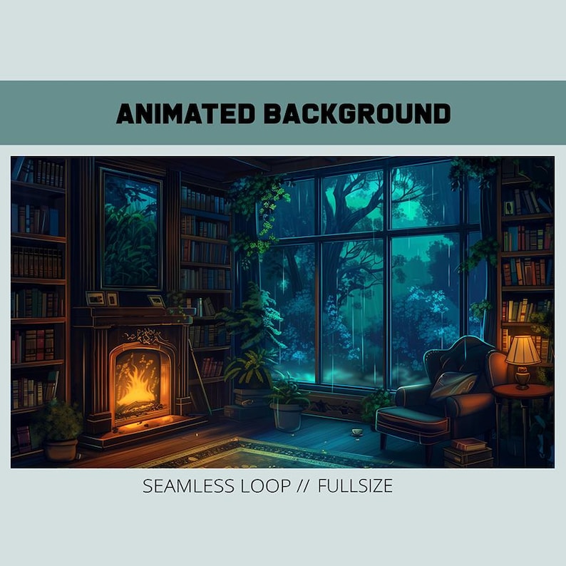 Library Backgrounds Rainy Animated Rainy Blue Library Background | Dark Forrest Twitch Overlay ...