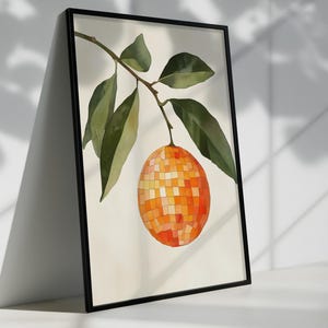 Pomarańczowa kula dyskotekowa - plakat w stylu retro w modnym stylu do wystroju baru, dziewczęca sztuka ścienna do pokoju w akademiku - nadruk Preppy Fruit