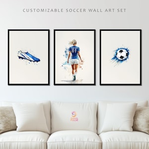 Personalized Soccer Wall Art: Blue Jersey Prints (Digital Download)