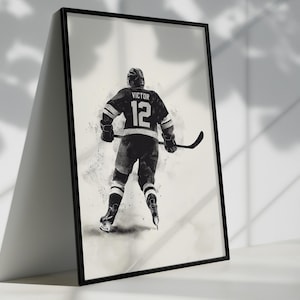 Monochromer Silhouette Print einer personalisierten Hockey Wandkunst - Minimalistische Sport Wandkunst, individuelles Hockey Trikot Poster, NHL Geschenk für Ihn