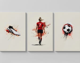 Set di stampe di calcio: trittico sportivo per la cameretta delle bambine (download digitale)