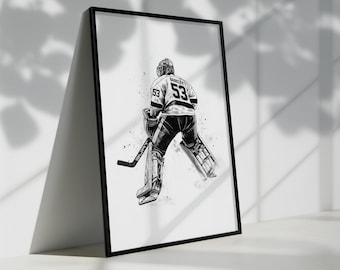 Personalized Hockey Goalie Gifts for Boys - Hockey Wall Art, Black and White Hockey Poster - Ice Hockey Decor for Boys Teens Men