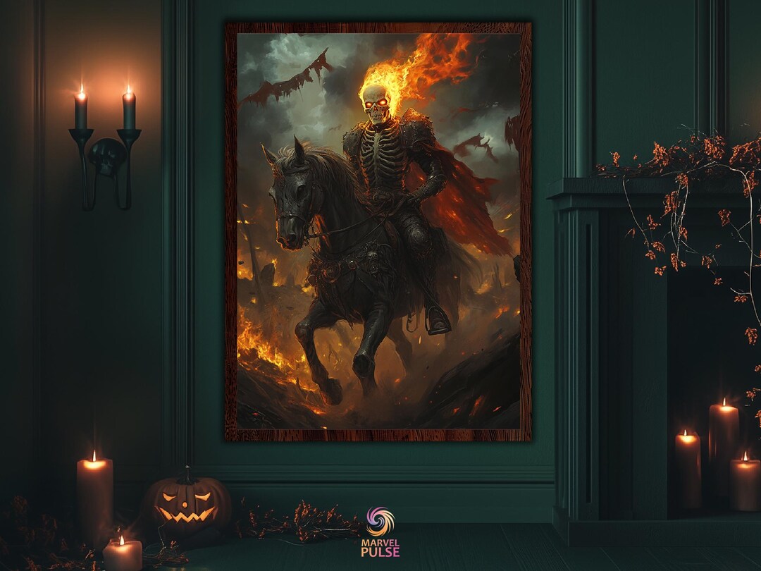 Fiery Skeleton Knight on Horse Printable Dark Fantasy Halloween Art - Etsy