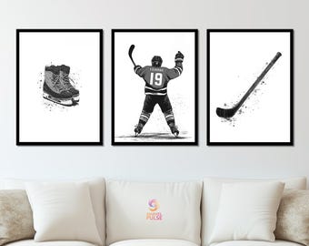 Juego de 3 impresiones de arte mural de hockey personalizables, regalo de hockey personalizado, póster de camiseta de hockey personalizada, regalo imprimible de la NHL para él, habitación de niño
