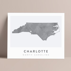 Poster Carte de Charlotte, Caroline du Nord