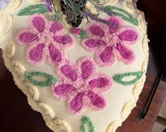 XL Chenille Heart Pillow 27x14. Handmade Yellow is Brighter than Photo