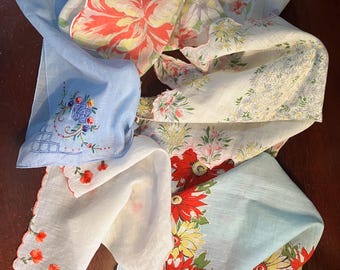 Set 5 Hankies/handkerchiefs,Blue Dominate..scalloped