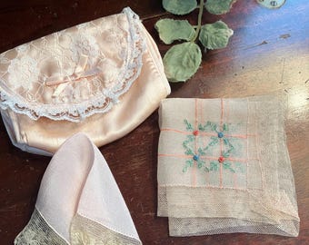 Set 3 ...Includes Two Hankies + Hanky Pouch /Holder