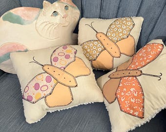 Set 3 Butterfly Pillows Made From Antique Quilt