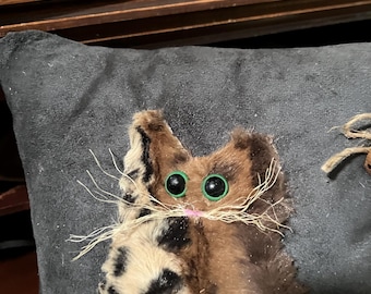 Handmade Fur Kitty Cat on Pillow...so SOFT...10 X 10