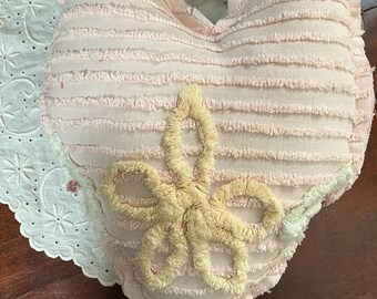 Large Chenille Heart Pillow/Peachy Pink 15 x 12"