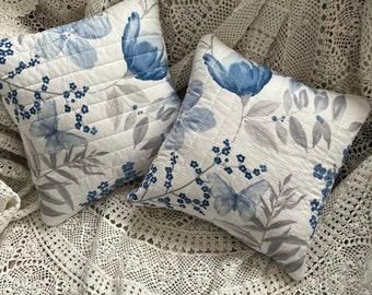 WOW, Lowered...Set 2 REVERSIBLE Blue and White Quilted Pillows, Pillow Pile