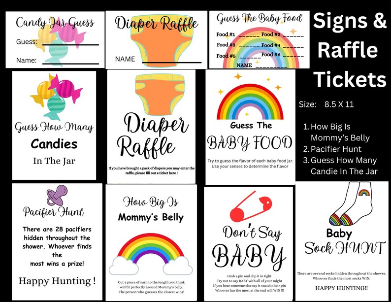 Rainbow Themed Baby Shower Games, Signs and Raffles, Rainbow Baby ...