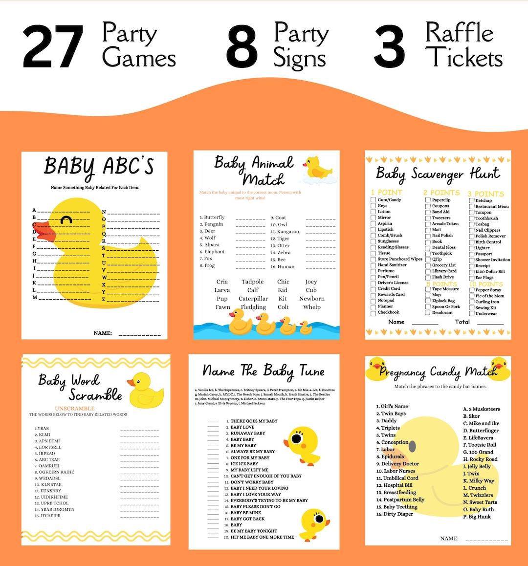 Rubber Duck Themed Baby Shower Games, Signs and Raffles, Printable ...