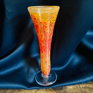 Orange Red Glass Bud Vase | Orange, Red & Yellow Swirl | Signed 2004 Studio Glass | Modern Boho Decor