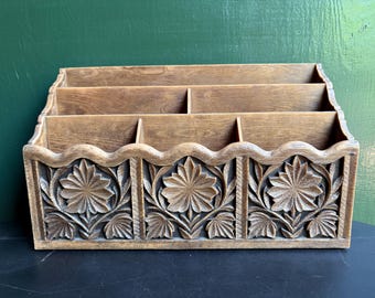 Vintage Mail Organizer with Wood Look | Mid Century Office Decor