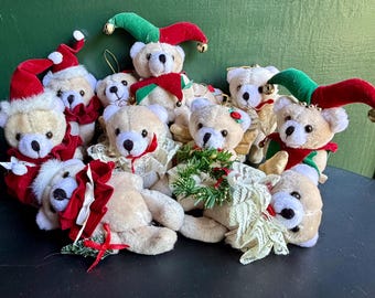 Teddy Bear Ornament Set Lot of 11 | Plush Vintage Ornaments