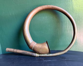 Vintage Brass Horn Bugle, India Made, Twist-Off Mouthpiece, Functional Decorative Instrument