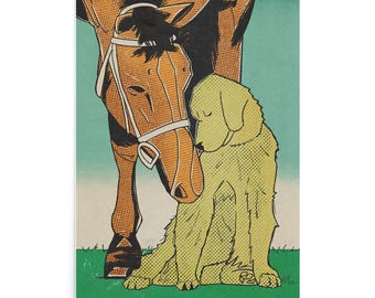 Dog & Horse Hug Wall Art | Animal Friendship Print | Horse Lover Gift