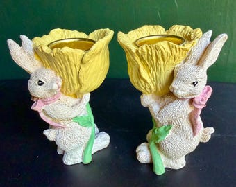 Vintage Bunny Candle Holders Set of 2 – Rabbit Figures