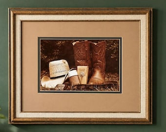 CHAPS Ralph Lauren Western Framed Print | Vintage Cowboy Boots Wall Art | Rustic Ranch Lodge Decor