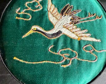 Vintage Emerald Crane Embroidered Jewelry Box – Asian Satin Vanity Case