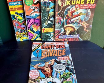 Vintage Marvel Giant-Size Comic Lot (5) 1970s Bronze Age – X-Men, Fantastic Four, Doc Savage, Master of Kung Fu, Chillers