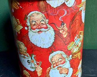 Vintage Santa Claus Tin Canister | Retro Christmas Cookie Tin | Mid Century Holiday Decor