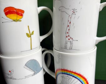 Tazas japonesas de la colección Toscany / Tazas de café con diseño de animales (juego de 4)
