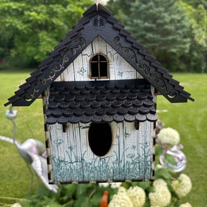 file laser, uccello, casa, giardino, cortile, decorazione