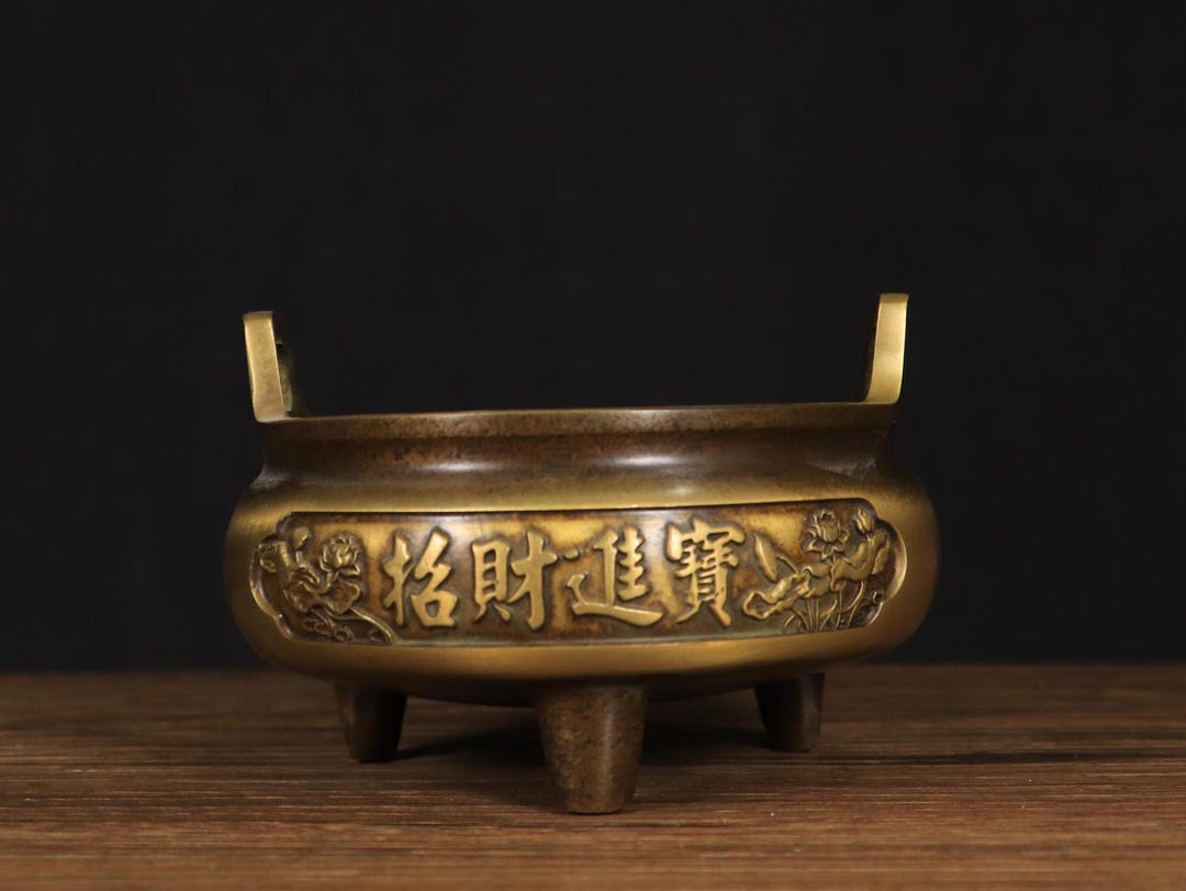 アンティークブロンズ三脚香炉：中国の富の象徴香炉 - Etsy 日本