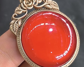 Chinese antique Tibetan silver Embed Red Jade pendant Amulet