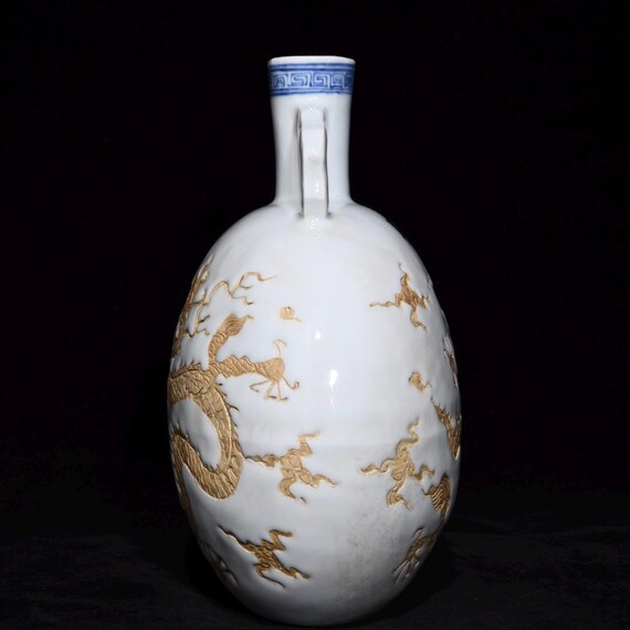 明代景台様式磁器花瓶：白釉龍装飾 - Etsy 日本