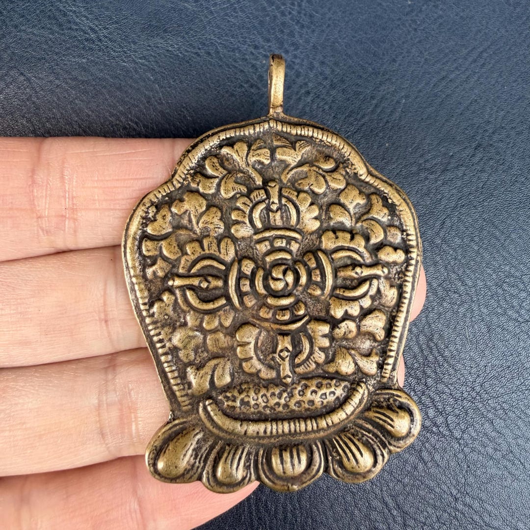 Vintage Brass Double Vajra Pendant Tibetan Vishvavajra Buddhist ...