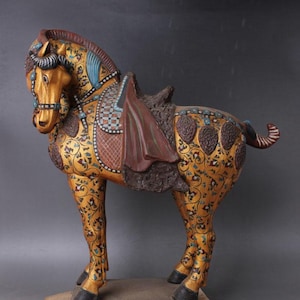 Chinese antique Tang Dynasty Sancai Gilded Painted pottery horse statue
