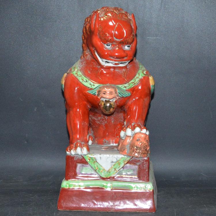 アンティーク中国製赤釉狛犬：磁器製守護獅子像 - Etsy 日本