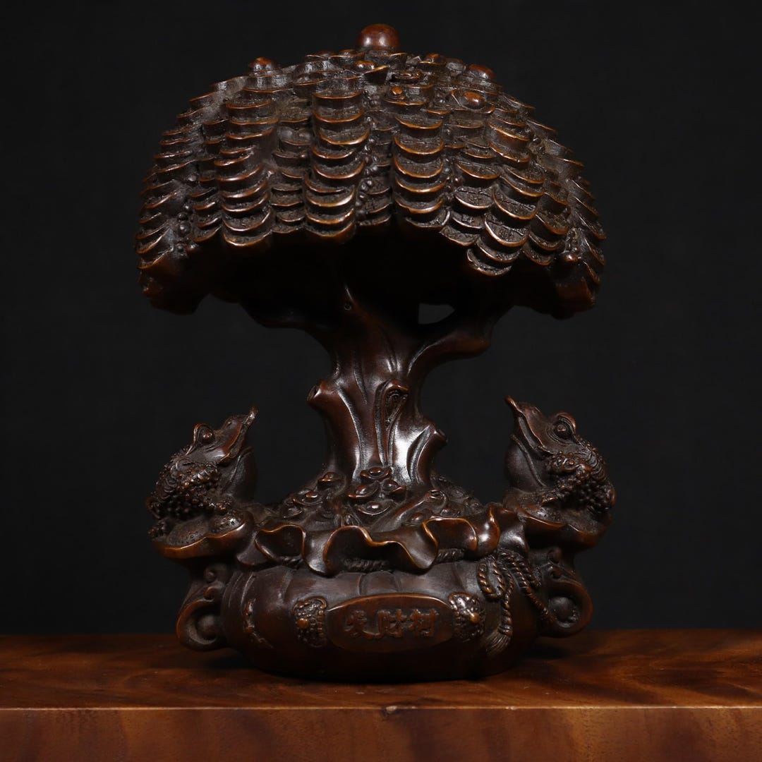 Copper Coin Tree Copper Feng Shui Money Tree With Golden Toad Sculpture - Etsy