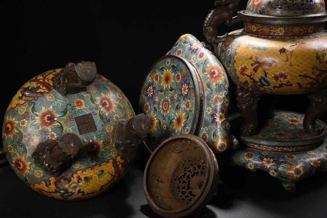 アンティーク七宝香炉 龍柄蓮華＆カササギペア - Etsy 日本