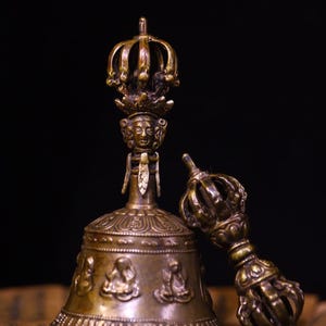 Antique Tibetan Bronze Ritual Bell & Vajra Set - Buddhist Amulet