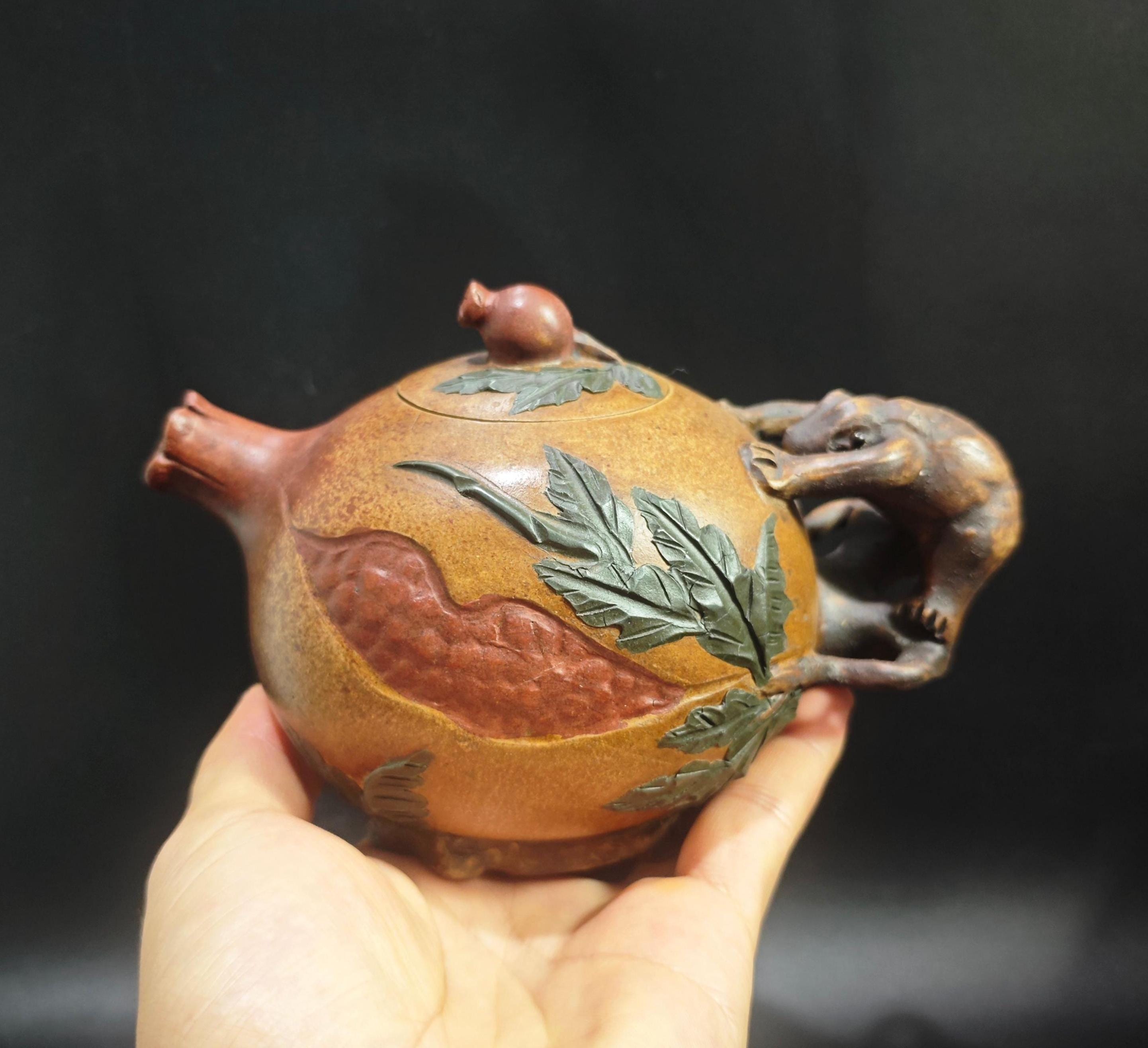 Vintage Yixing Zisha Teapot: Golden Toad & Pomegranate, Duanni