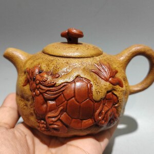Teiera vintage Yixing Zisha – Design Drago Tartaruga / Simbolo di ricchezza Feng Shui / Teiera fatta a mano