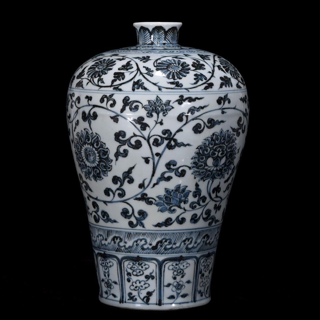 明朝様式の青白梅瓶：松、竹、梅の花模様磁器 - Etsy 日本