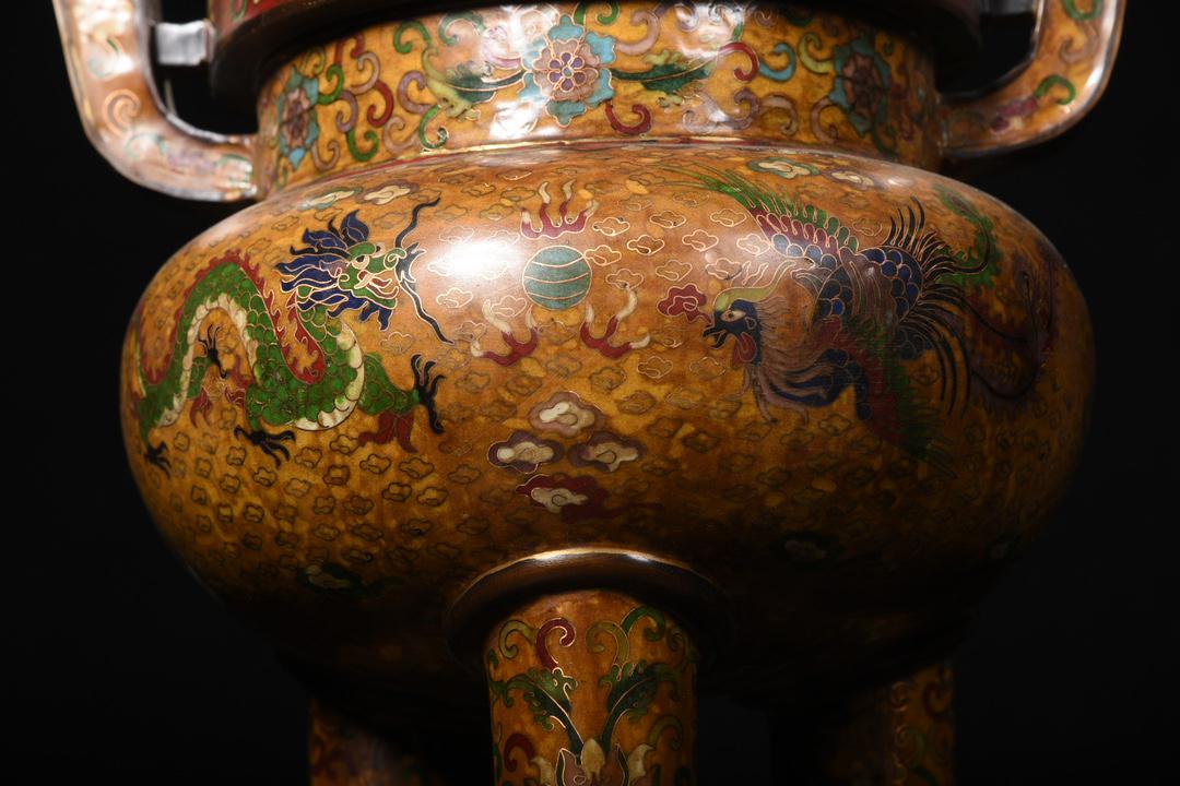 香炉四本足青銅七宝焼き 香炉四本足青銅七宝焼き