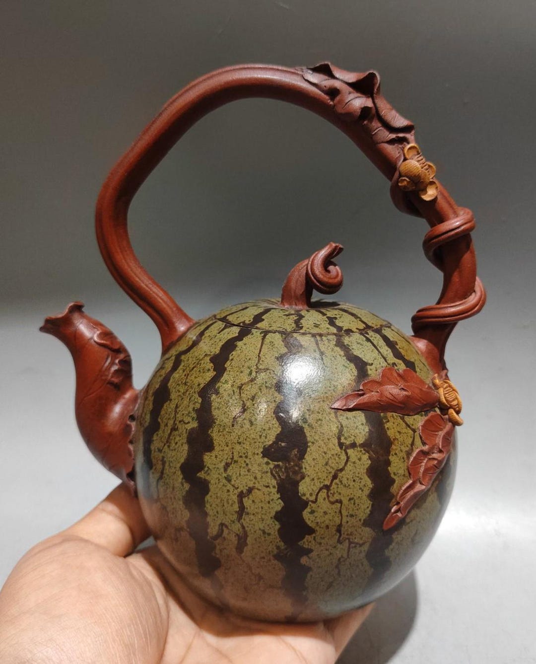 Vintage Yixing Zisha Watermelon Teapot: Handmade Purple Clay