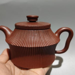 Teiera Yixing Zisha fatta a mano / Teiera Kung Fu in argilla viola a coste, set da tè vintage, regalo