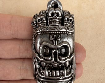 Tibetan Meteorite Iron Skull Amulet Pendant, Mahakala Style Protection Talisman