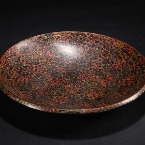 Antique Chinese Rhinoceros Skin Lacquer Plate: Asian Wood Tray Decor