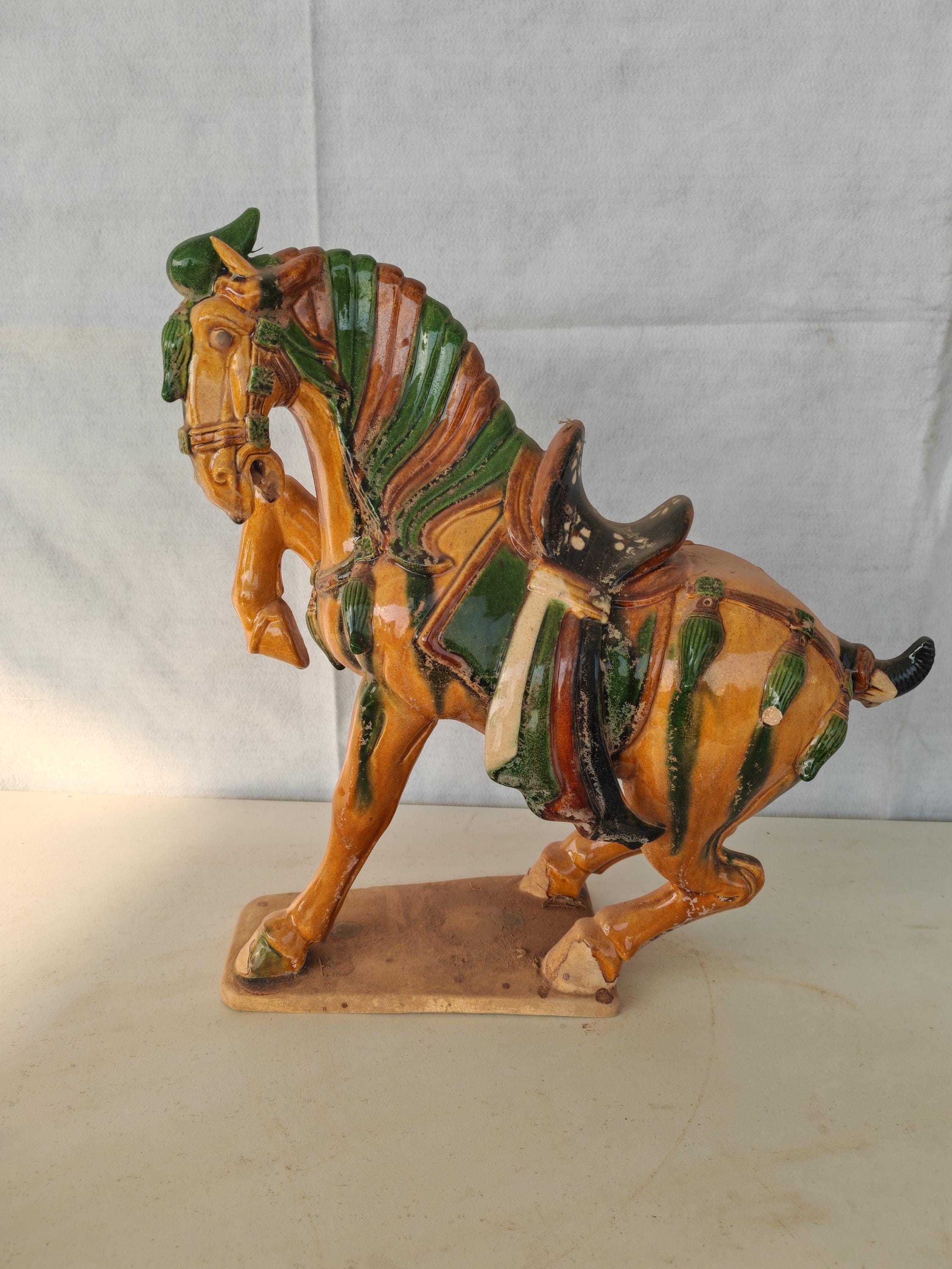 中国のコレクター向け手作り三彩陶器の馬の像 風水軍馬 - Etsy 日本