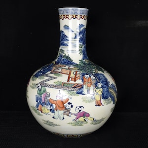 Qing Yongzheng Doucai Porcelain Vase: Children at Play Imperial Art, 52.5cm