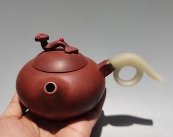 Yixing Zisha Jade Handle Handmade Dahongpao Clay Teapot 240ml Chinese Kung Fu TeaPot